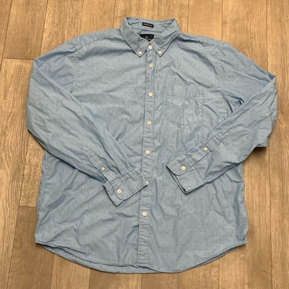 Mens American Eagle Seriously Soft‎ Polka Dot Button Down Casual Dress Shirt - Picture 1 of 6